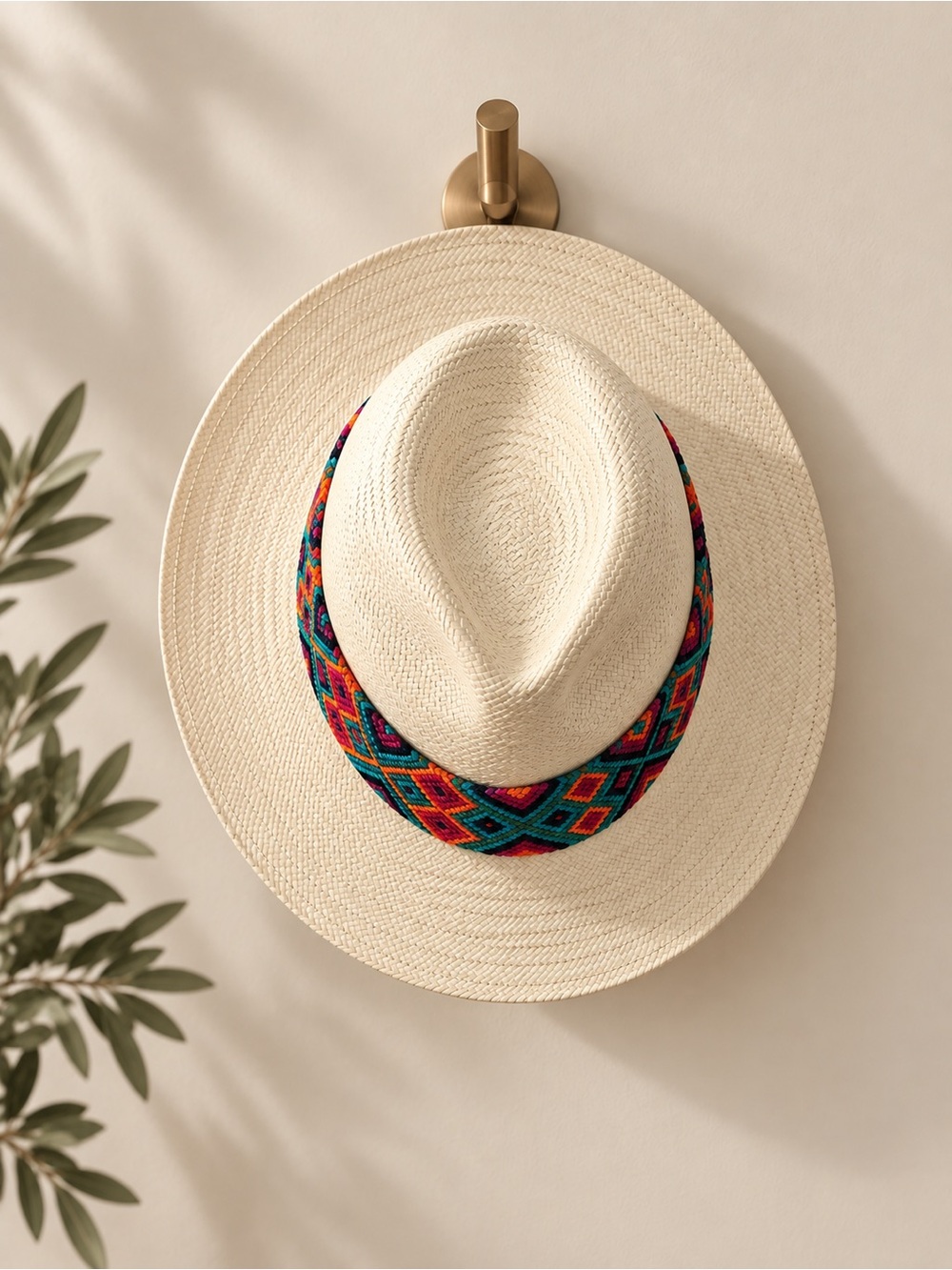 ECLECTIC ARRAY | Cream Straw Fedora Falcon Hat with Multicolored Band Aztec Boho